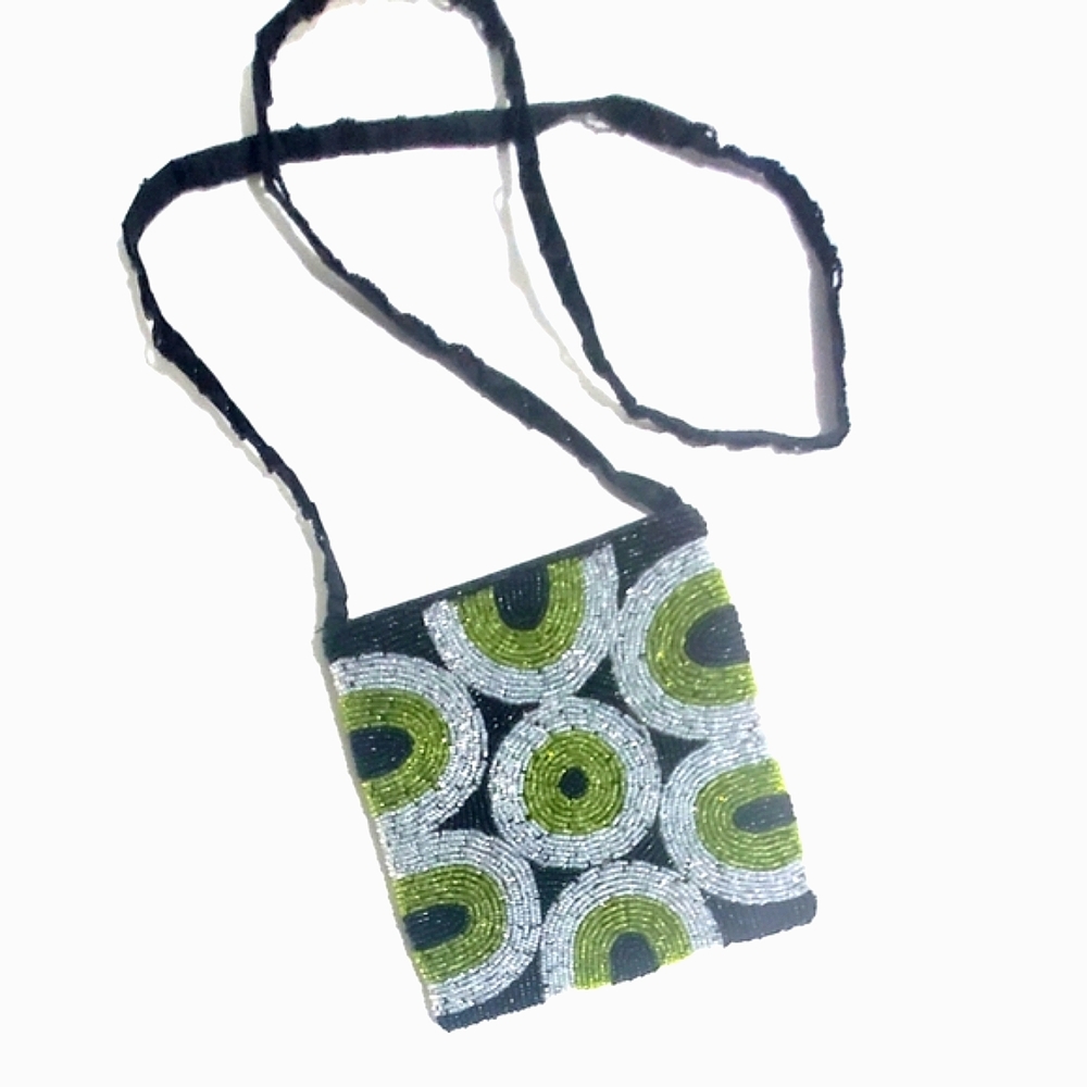 Beaded Black Green and White  Crossbody Bag